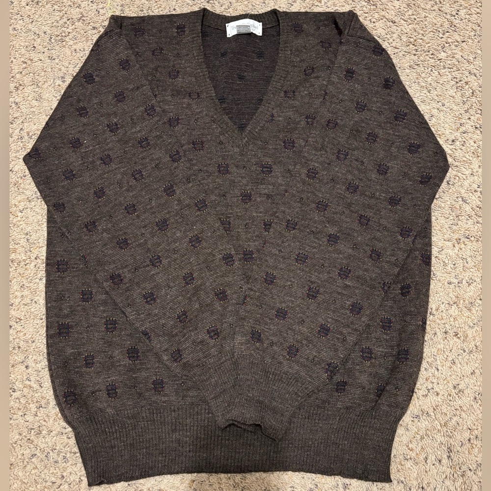 Vtg Tricots St Raphael Brown Patterned Wool Sweater Pullover